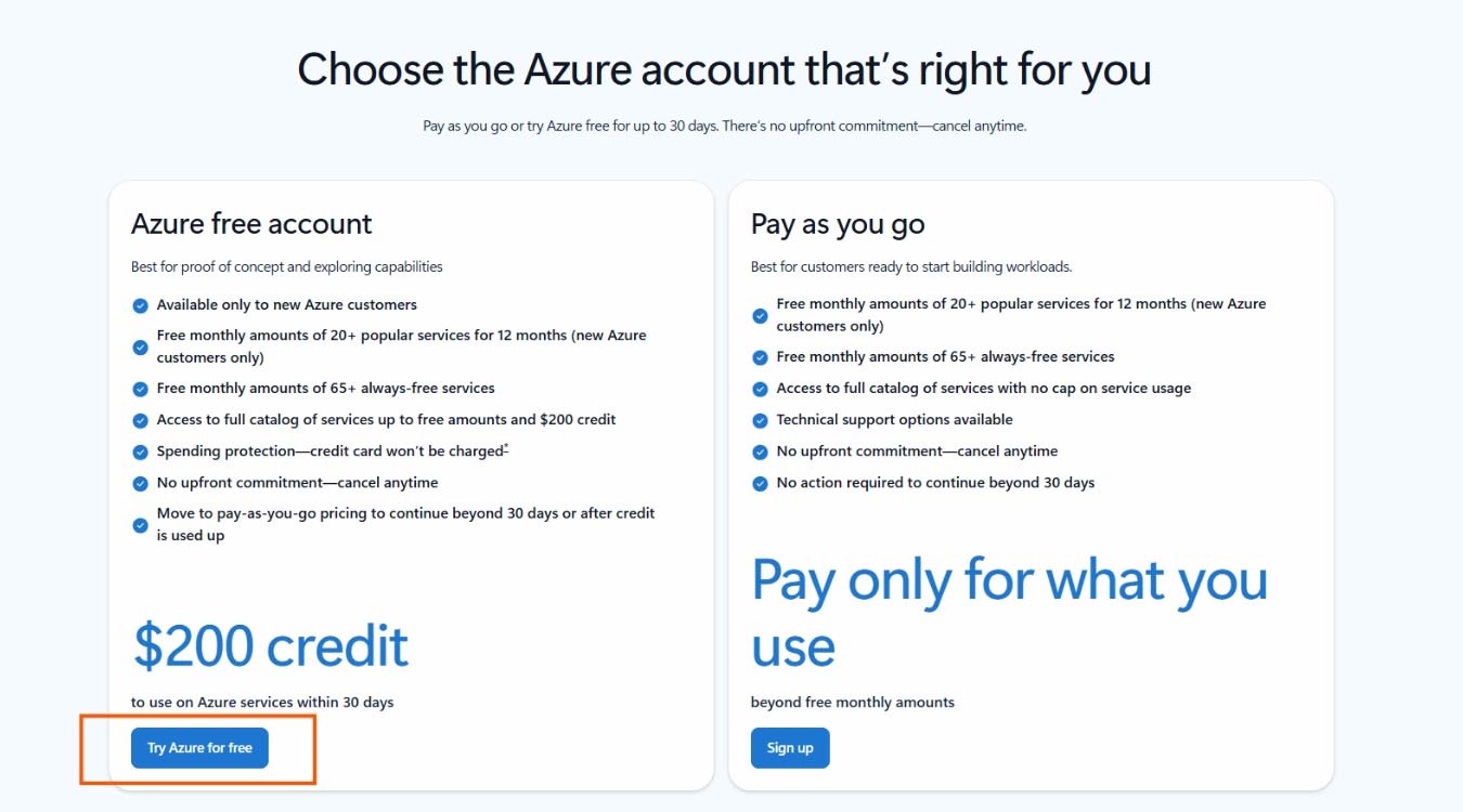 Cách tạo tài khoản Azure dùng thử miễn phí